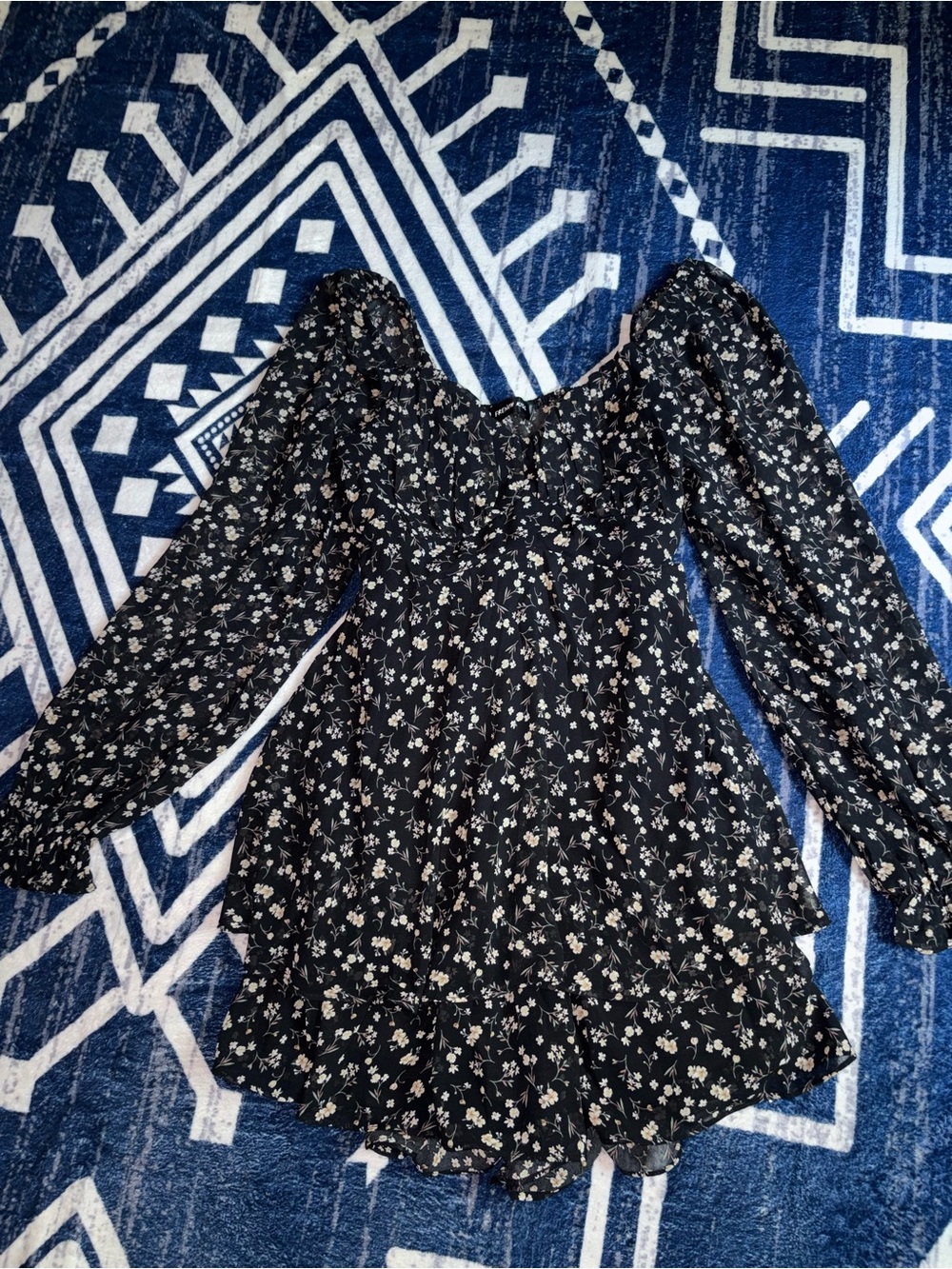 Black Floral Off-Shoulder Mini Dress with Puff Sleeves